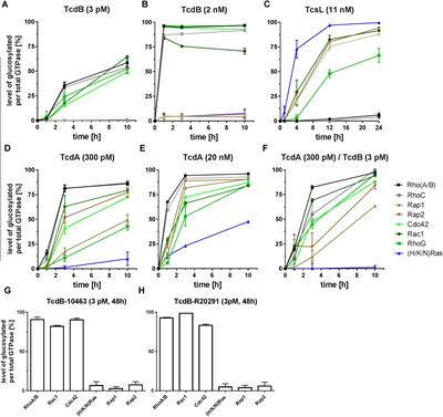 Difference in Mono-O-Glucosylation of Ras Subtype GTPases Between Toxin A and Toxin B From Clostridioides difficile Strain 10463 and Lethal Toxin From Clostridium sordellii Strain 6018